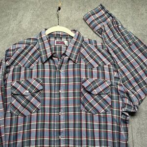Vintage‎ Big Mac Western Pearl Snap Plaid Shirt XL Cowboy Ranch Rodeo Workwear